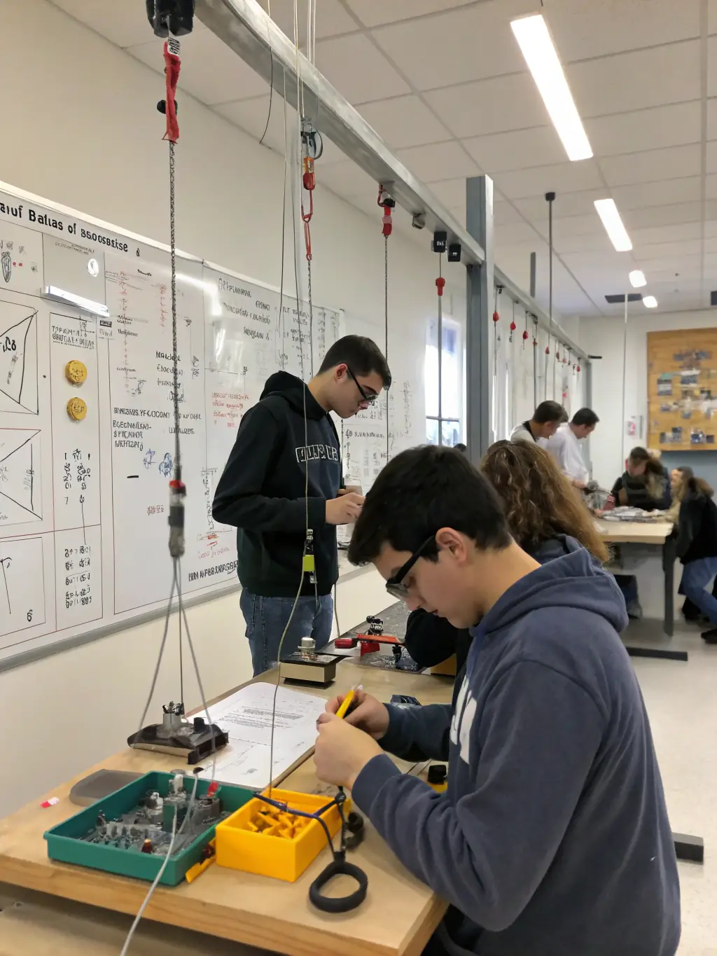 A photograph of students deeply engrossed in a physics experiment, showcasing the practical application of theoretical knowledge in the A-Level program at Platform Sixth-Form College.